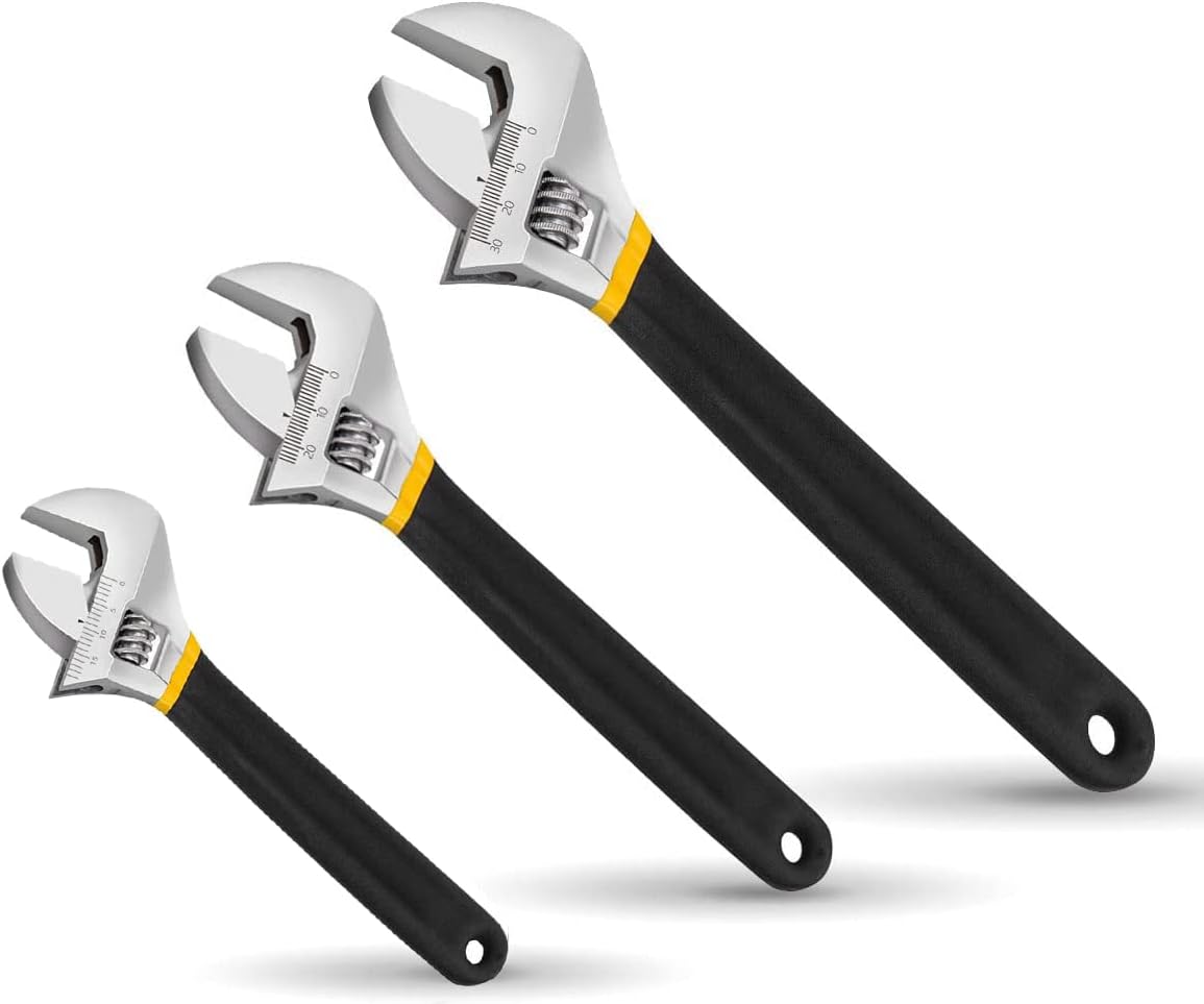 VULTURE Wrenches 3-Piece Adjustable Wrench Set - 6/8/10 Inch - Handheld Movable Spanner Set for Automotive Repair and DIY - Tighten or Loosen Nuts and Bolts with Ease