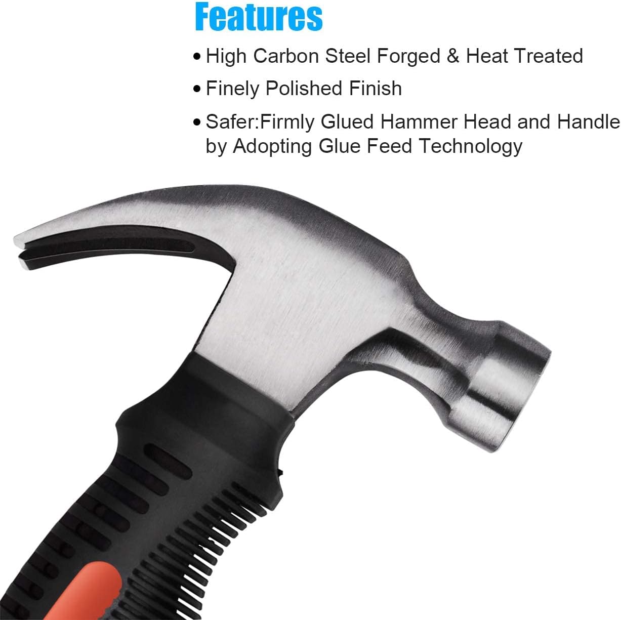 VULTURE Bushhammers 2 Piece Hammer Set,includes 1 Pack 8 OZ Mini Stubby Claw Hammer and 1 Pack 16 OZ Fiberglass General Purpose Claw Hammer,Soft Nonslip Handle & Heat Treated Head,