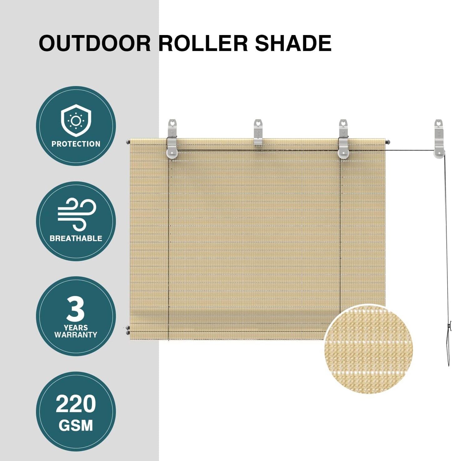 FERRET Outdoor blinds of textile Outdoor Roller Shade, Striped Hollow Out Roll Up Shade Blind Sun Shade for Patio Porch Back Yard Gazebo Deck Balcony (6'W x 6'L, Beige)