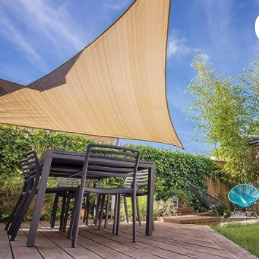 FERRET Awnings of textile Triangle Sun Shade Sail 12 x 12 x 12 Ft UV Block Fabric - Beige Tan
