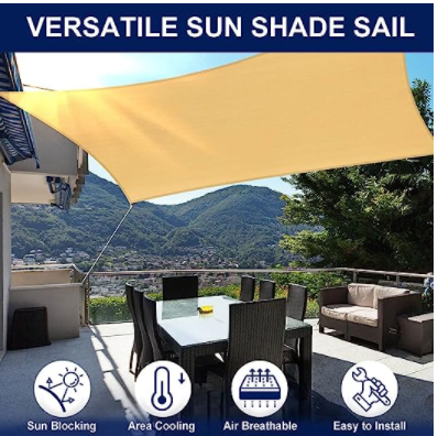FERRET Awnings Rectangle Sun Shade Sails Outdoor 10 x 13 ft - Sun Protection Sunshades UV Block Shade Canopy, Patio Shades for Backyard, Deck and Lawn, Sand