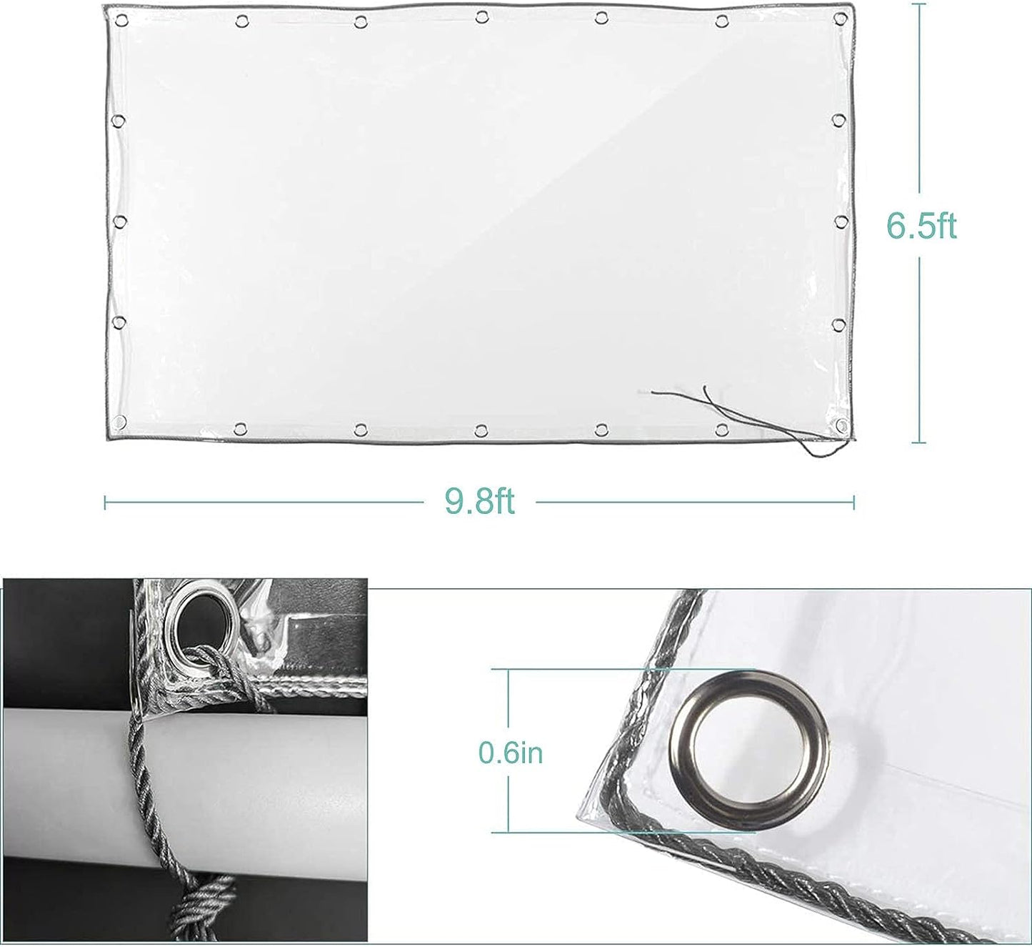 FERRET Tarpaulins 6 x 10 ft Clear Waterproof Tarp, PVC 11.8 Mil Tarpaulin with Grommets and Cable Tie, Duty Heavy Tear Resistant Cover for Camping, Plants Greenhouse, Cars, Patio and Pavilion