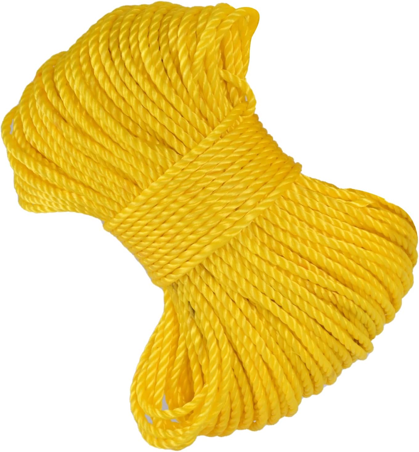 FERRET Ropes Twisted Polypropylene Rope, 1/4" - Floating Poly Pro Cord, Resistant to Oil, Moisture, Marine Growth and Chemicals - Reduced Slip, Easy Knot （Yellow, 328FT）
