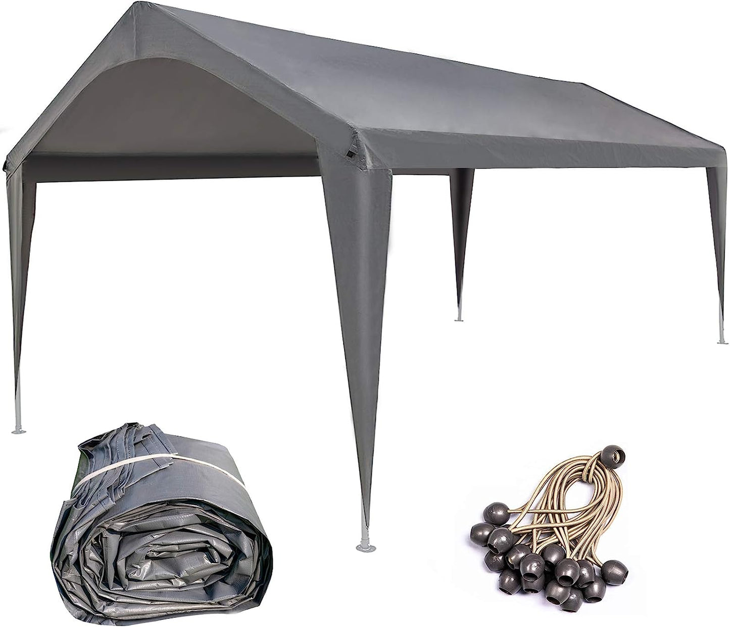 FERRET Canvas canopies 10x20 Feet Carport Replacement Top Canopy Cover with Fabric Pole Skirts and Accessories for Car Garage Shelter Tent, Dark Grey(Only Top Cover)