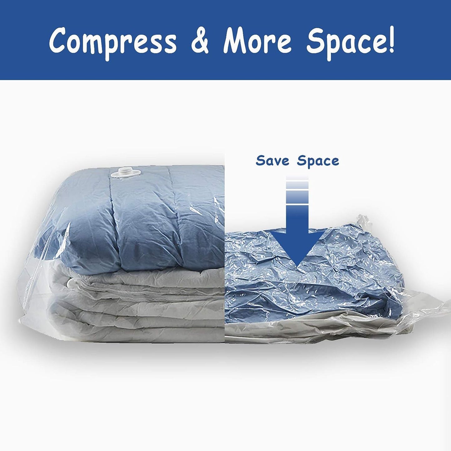 FERRET Storage bags made of nylon and canvas for vacuum cleaner accessories Space Saver Vacuum Seal Storage Bags, for Cloths, Comforters and Blankets, Compression Bags, Combo 6 -Pack (4 Large, 2 Jumbo), White