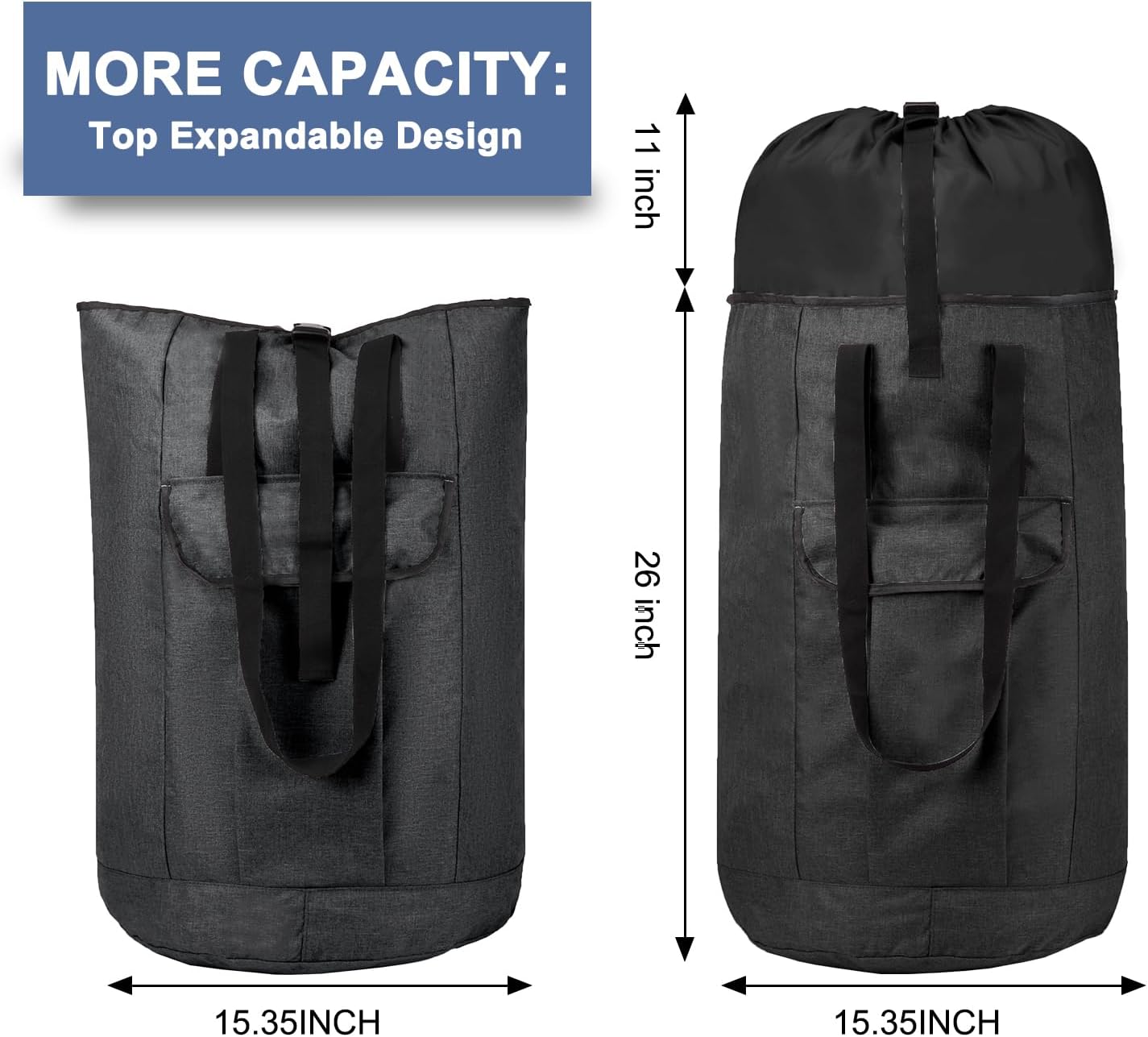 FERRET  Sacks or bags for the transportation or storage of materials in bulk Black Laundry Backpack 39" x 27.5" w Adjustable Straps & Handles Dirty Clothes Laundry Bag Large Heavy Duty Drawstring Laundry Hamper