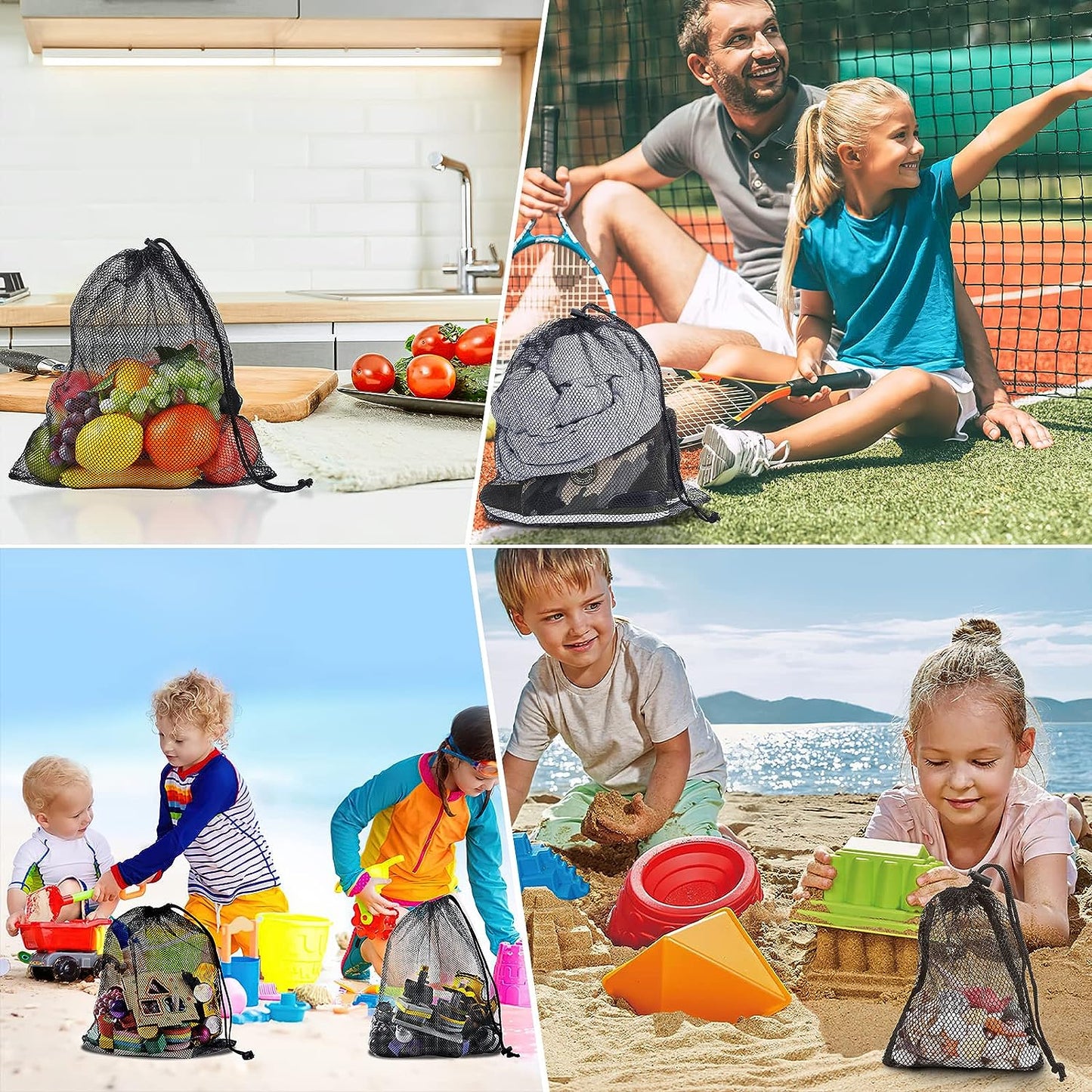 FERRET Fabric and polyester mesh net used for storing toys and other household items 6Pcs Mesh Bags with Clips Nylon Mesh Bag Mesh Drawstring Stuff Bag with Cord Lock for Collecting Toys Laundry Sports Gym Beach Travel 18"X24"
