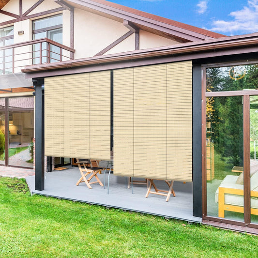 FERRET Outdoor blinds of textile Outdoor Roller Shade, Striped Hollow Out Roll Up Shade Blind Sun Shade for Patio Porch Back Yard Gazebo Deck Balcony (6'W x 6'L, Beige)