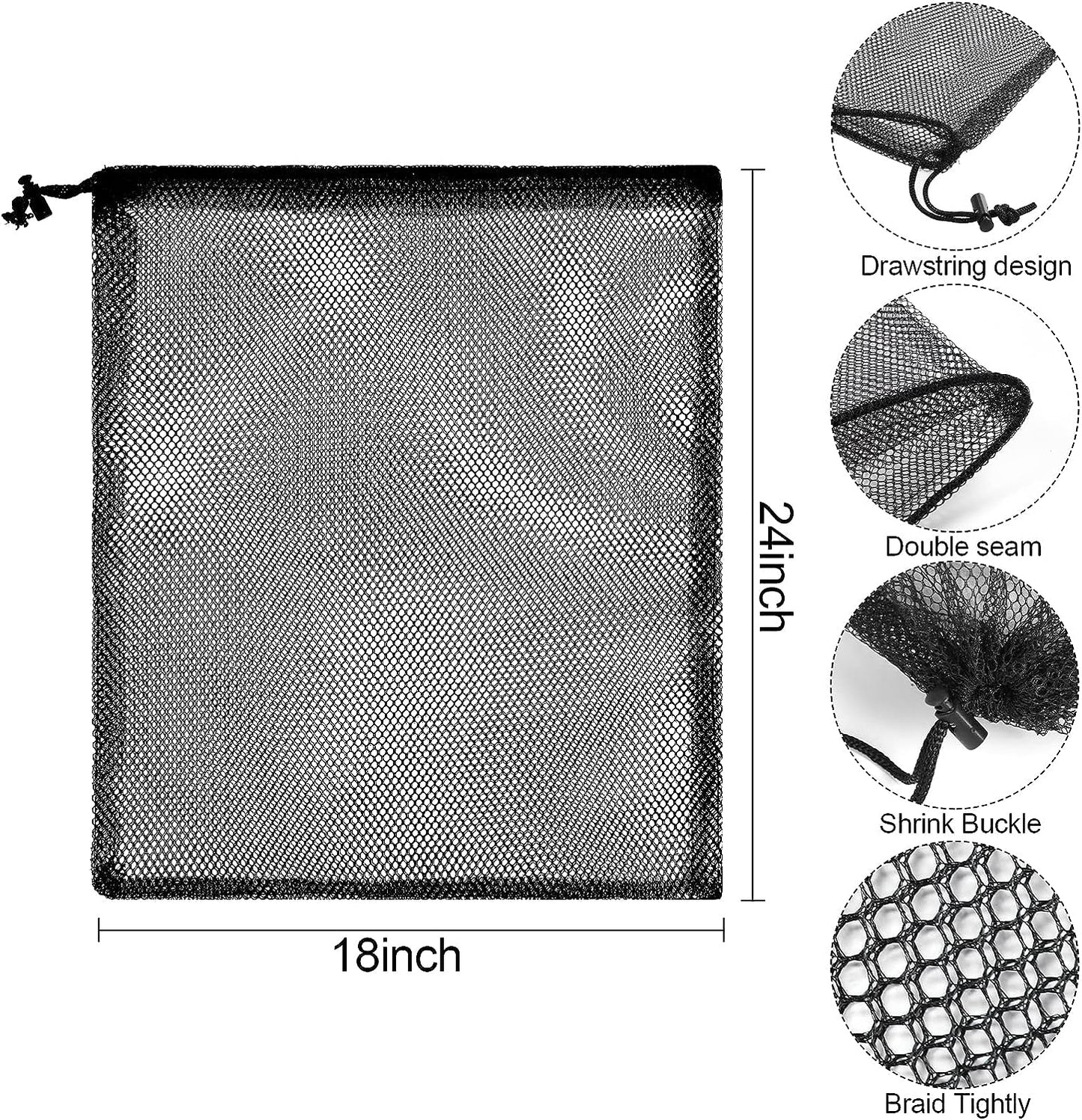 FERRET Fabric and polyester mesh net used for storing toys and other household items 6Pcs Mesh Bags with Clips Nylon Mesh Bag Mesh Drawstring Stuff Bag with Cord Lock for Collecting Toys Laundry Sports Gym Beach Travel 18"X24"
