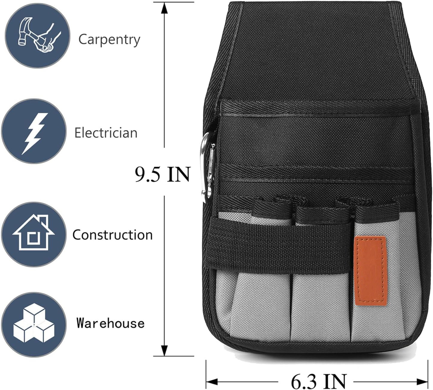 VULTURE Tool belts Small Tool Pouch with Belt Clip,Tool Belt Pouch,Electrician Tool Pouch.5 Pockets and Heavy-Duty Metal Belt Clip Attachment.