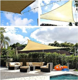 FERRET Awnings of textile Triangle Sun Shade Sail 12 x 12 x 12 Ft UV Block Fabric - Beige Tan